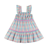Girls Tiered Dress | Pastel Plaid