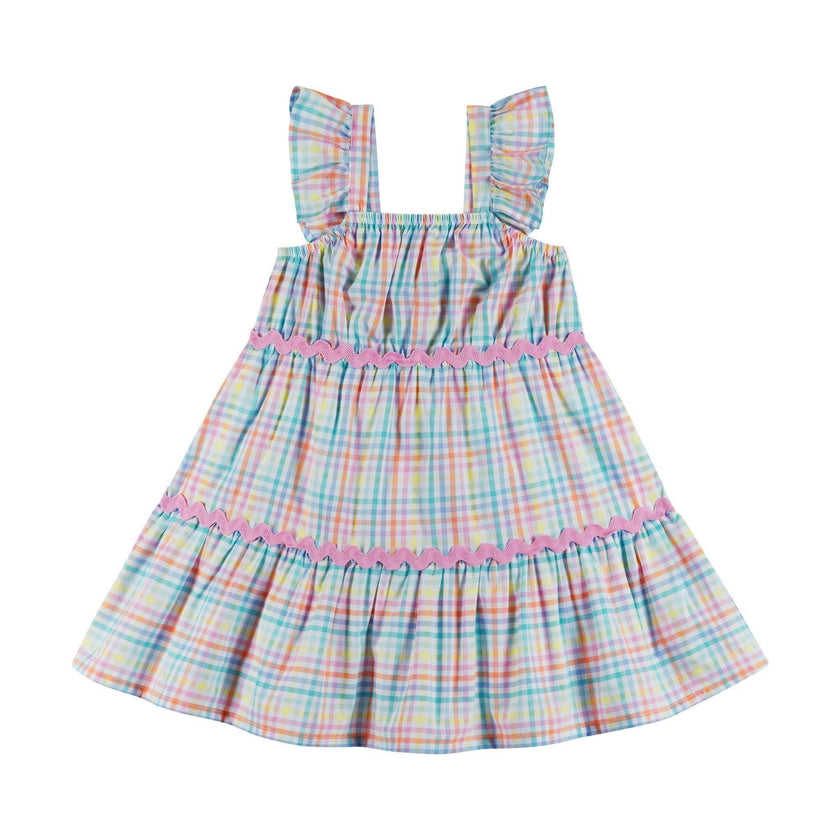 Girls Tiered Dress | Pastel Plaid