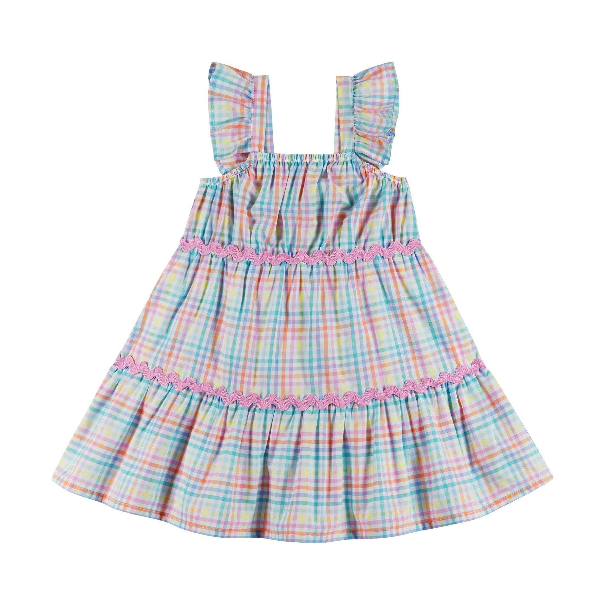 Girls Tiered Dress | Pastel Plaid