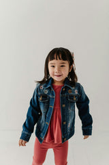 Girls Denim Jacket in Dark Blue Wash