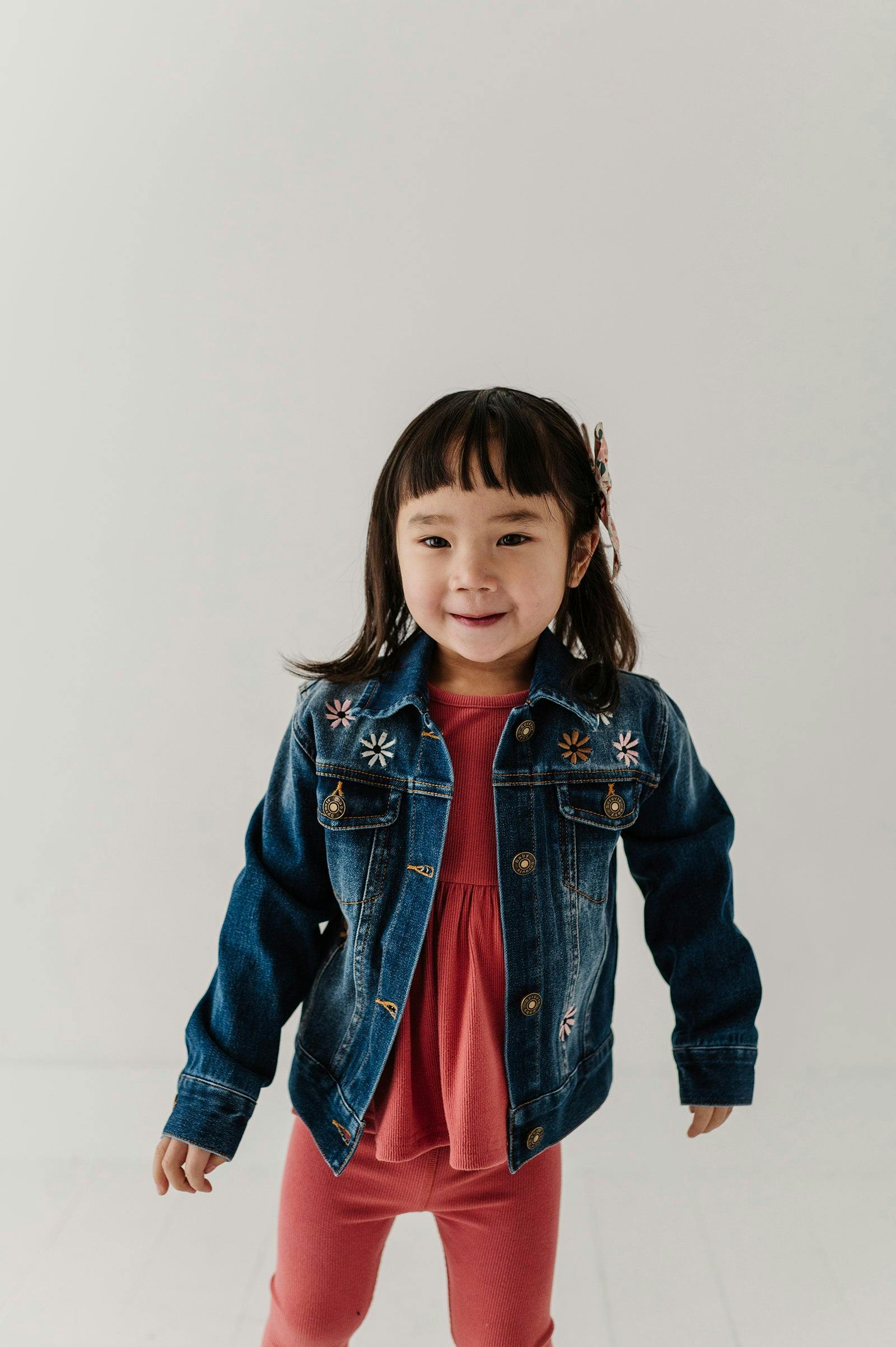 Girls Denim Jacket in Dark Blue Wash