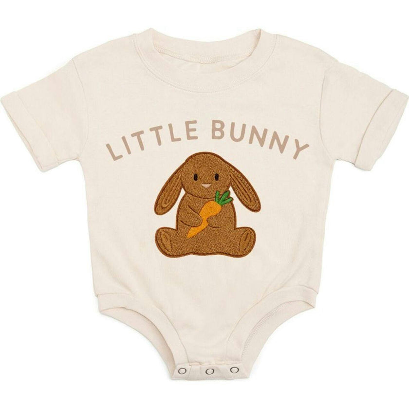 Little Bunny Patch Easter Short Sleeve Romper - Ballet