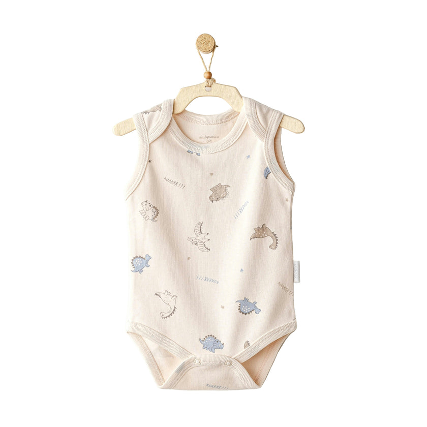 Beige and Blue Dino Bodysuits