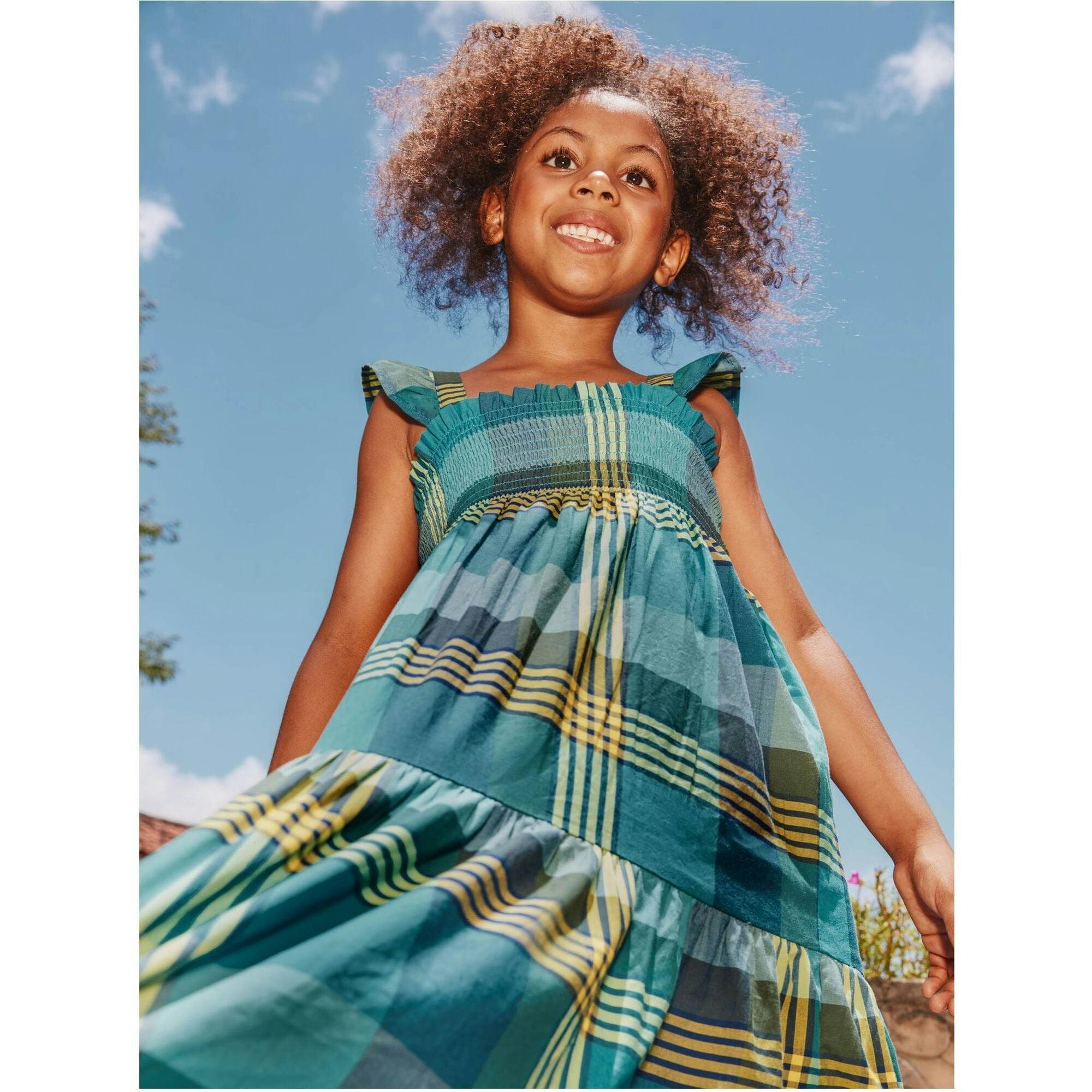Smocked Flutter Sleeve Dress, Blue