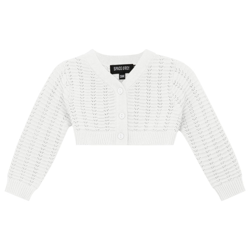 Knit Cropped Pointelle Button Front Cardigan