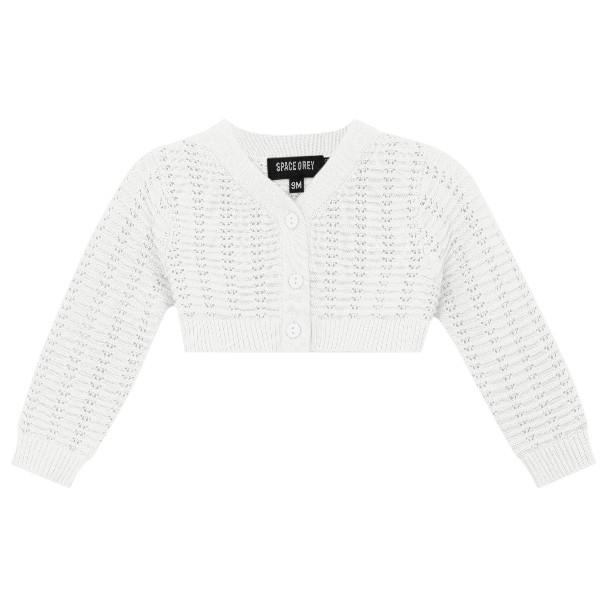 Knit Cropped Pointelle Button Front Cardigan