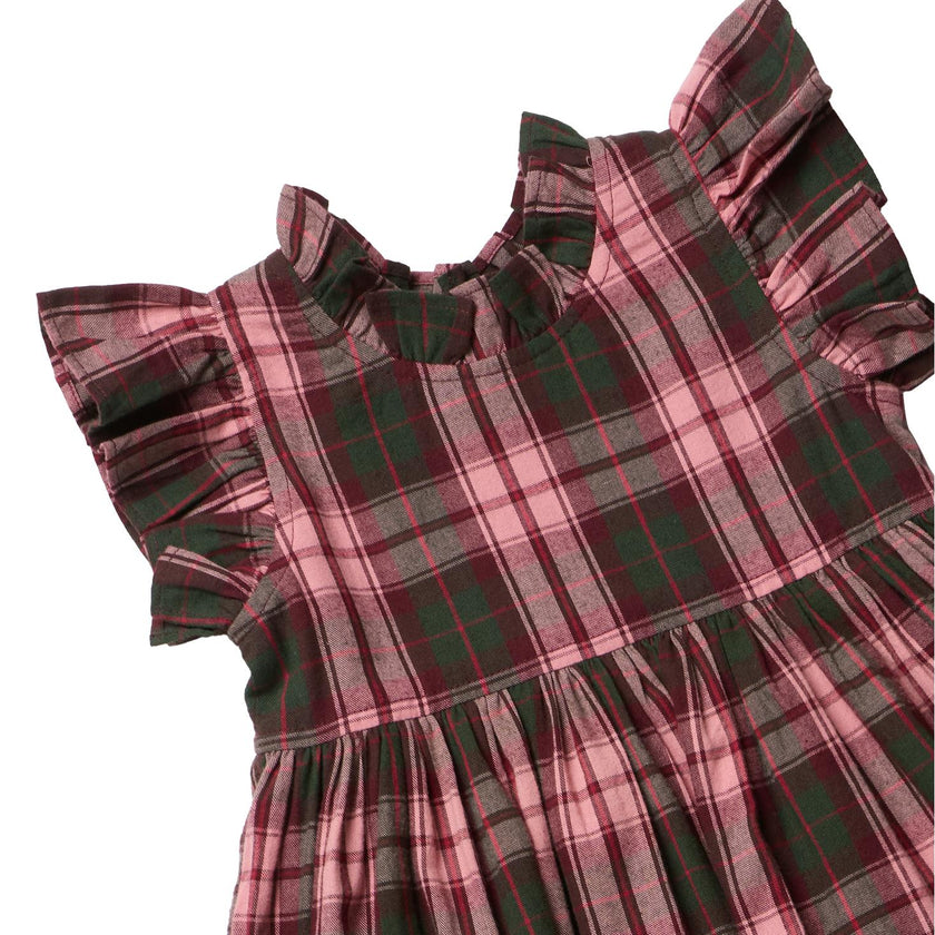 Girls Jennifer Dress - Burgundy Tartan
