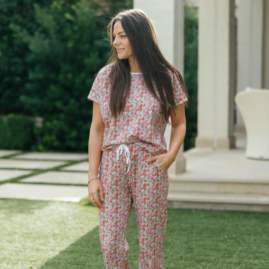 Marcia Women's Pima Cotton Pajama Pant Set - Floral Noel
