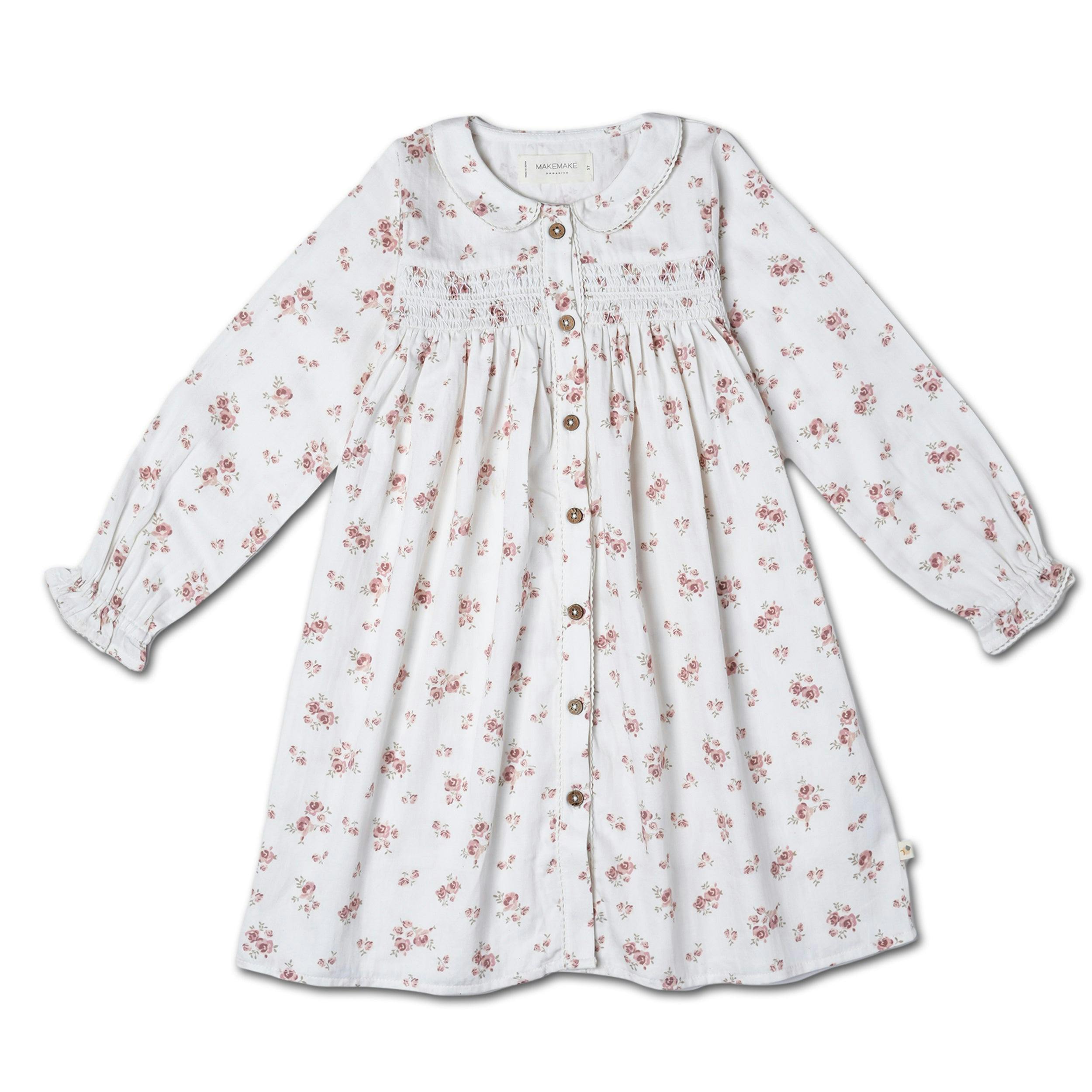 Organic Smocked Button Dress