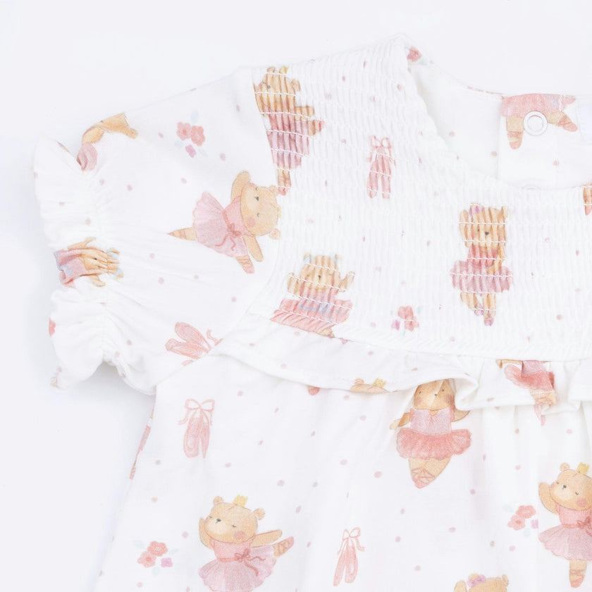 Teddy Bear Ballerina - Smocked Ruffle Bubble with Skirt