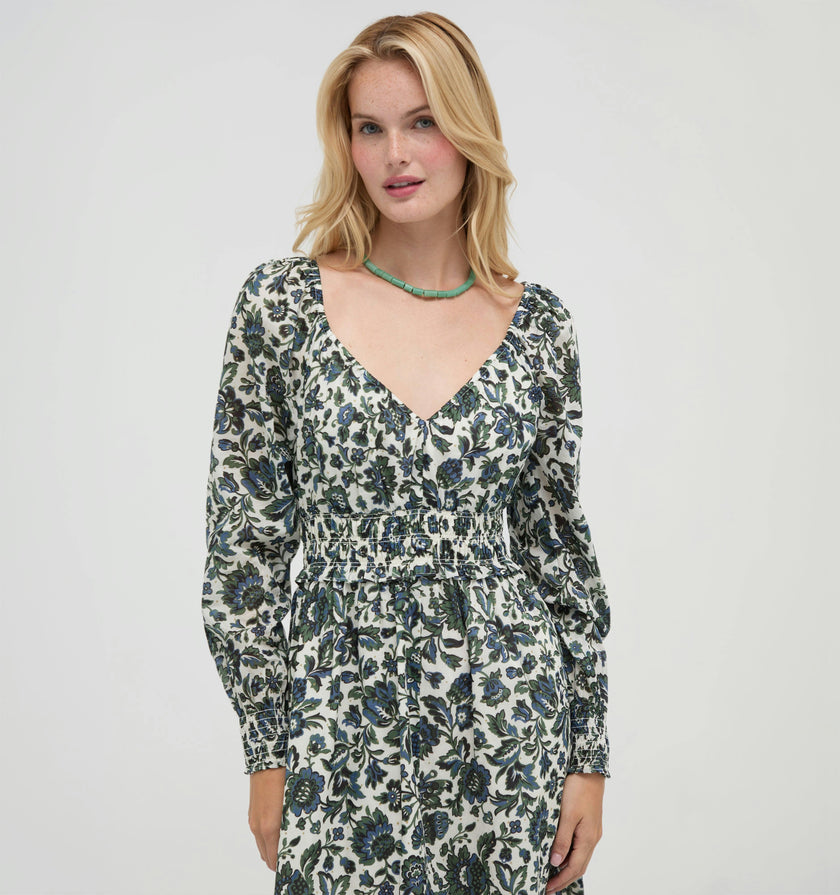 The Eugenia Nap Dress -  Jacobean Bloom Blue/Green