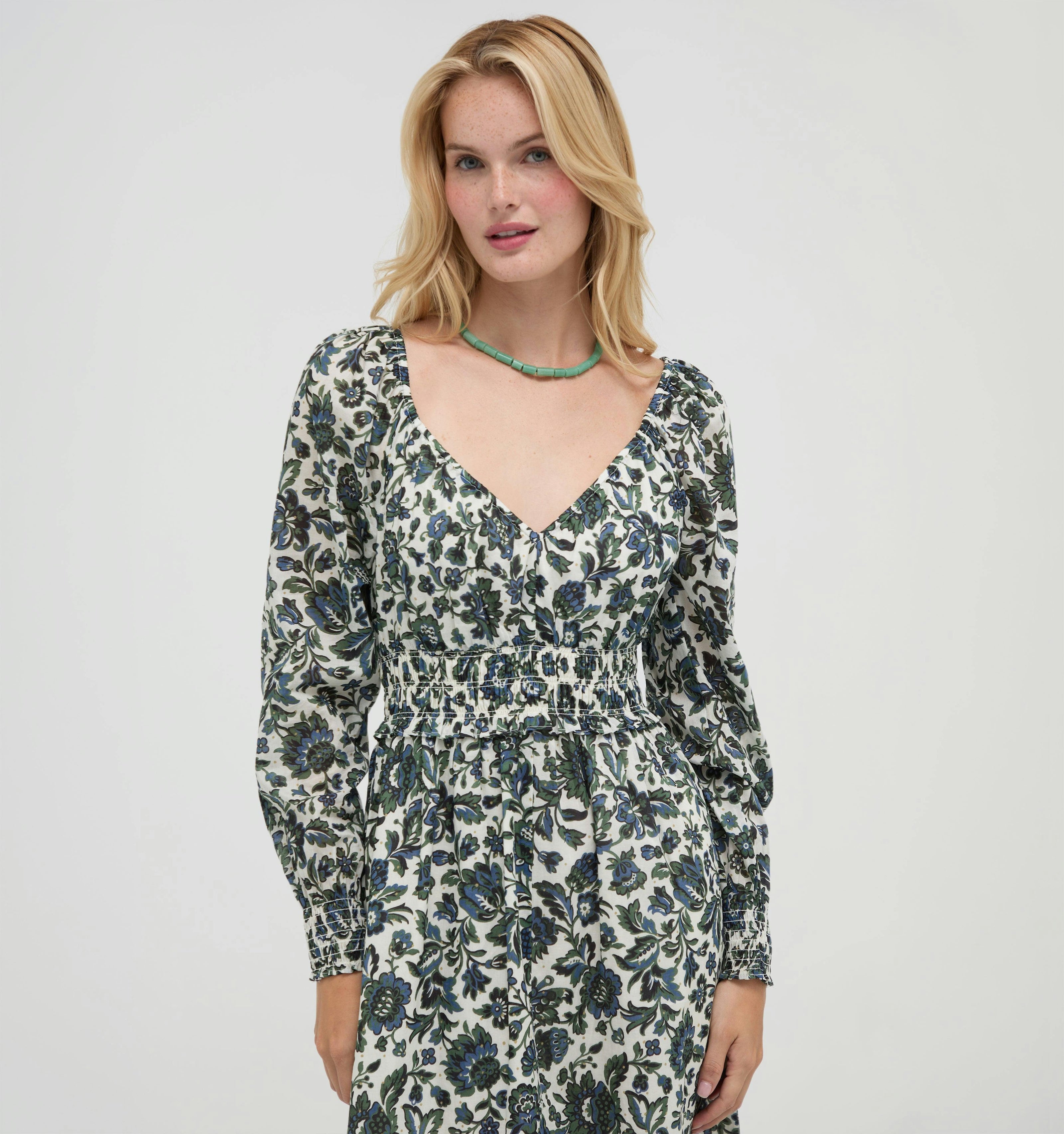 The Eugenia Nap Dress -  Jacobean Bloom Blue/Green