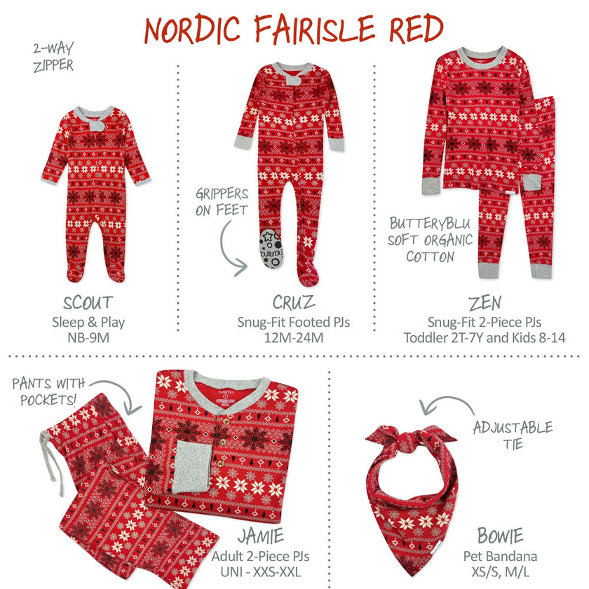 Matching Family Jammies Christmas Pajamas - Nordic Fair Isle Red
