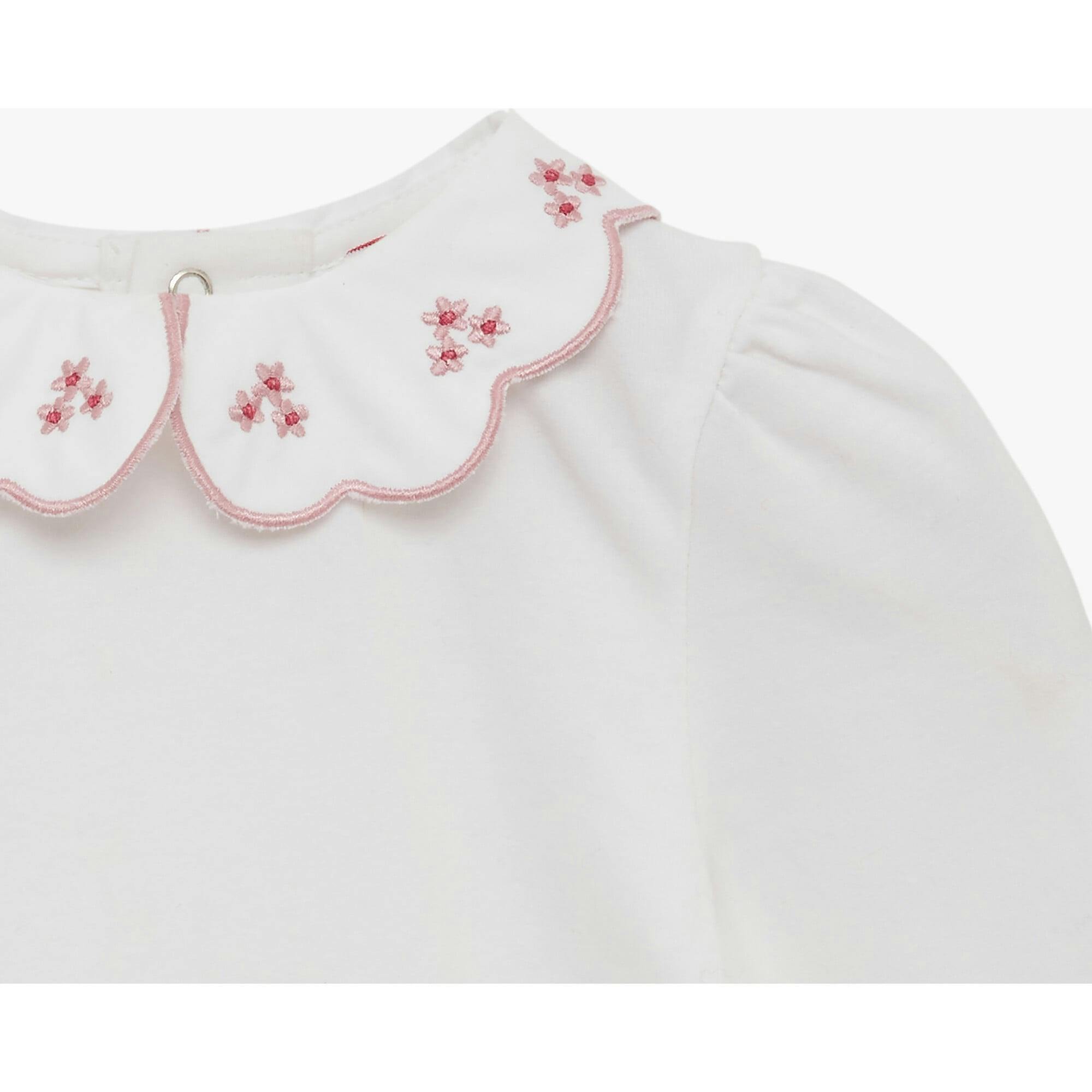 Baby Long-Sleeved Petal Floral Bodysuit in White/Pink
