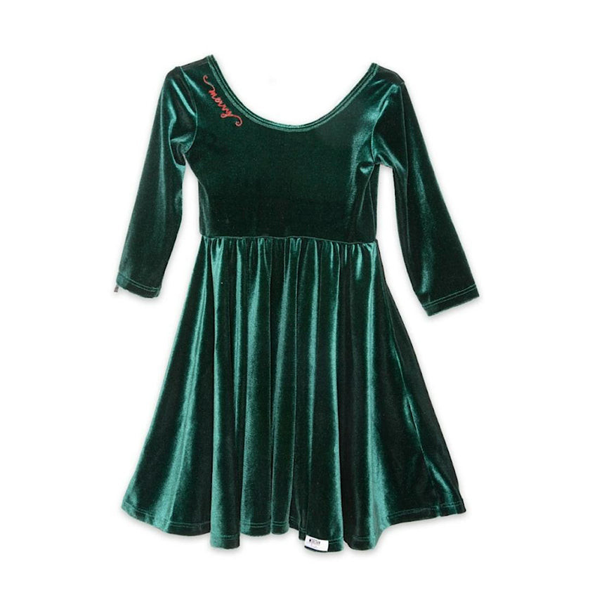 Holiday Twirly Dress in Emerald Velvet