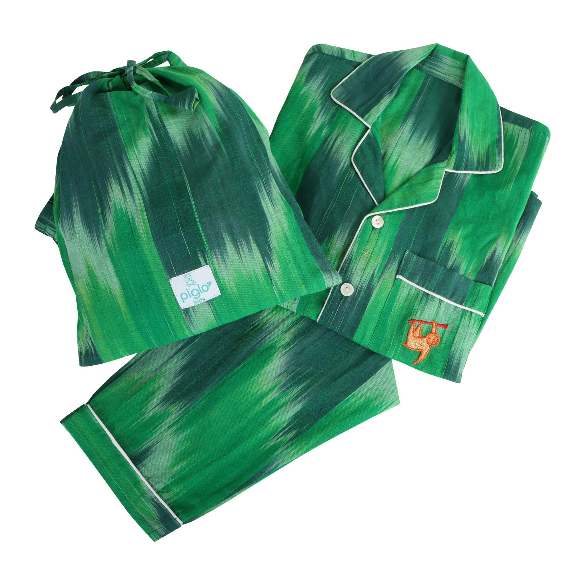 Green holiday pajama set - kids
