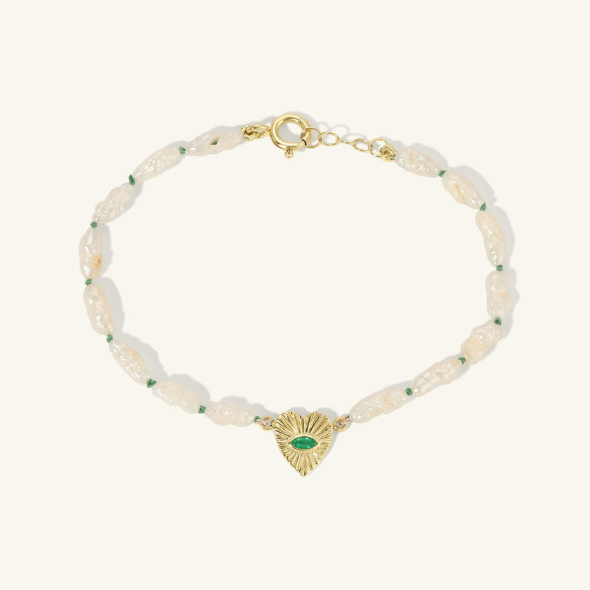 Heshi Pearl Bracelet with Emerald Heart
