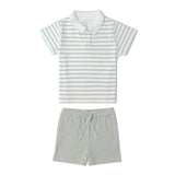 Organic Collar Tee & Shorts Set - Fog Stripes