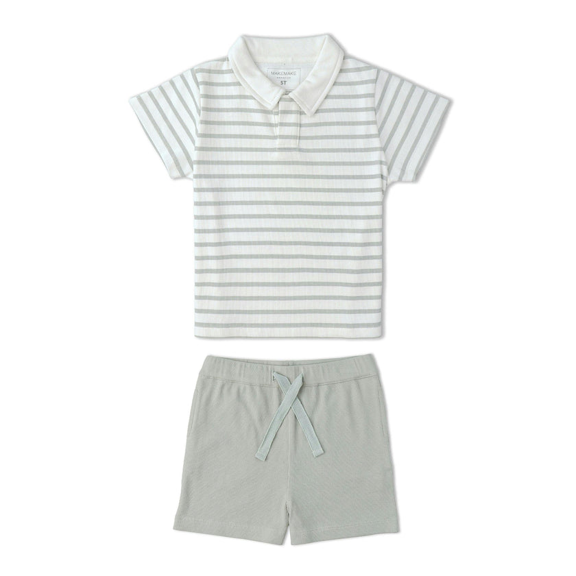 Organic Collar Tee & Shorts Set - Fog Stripes
