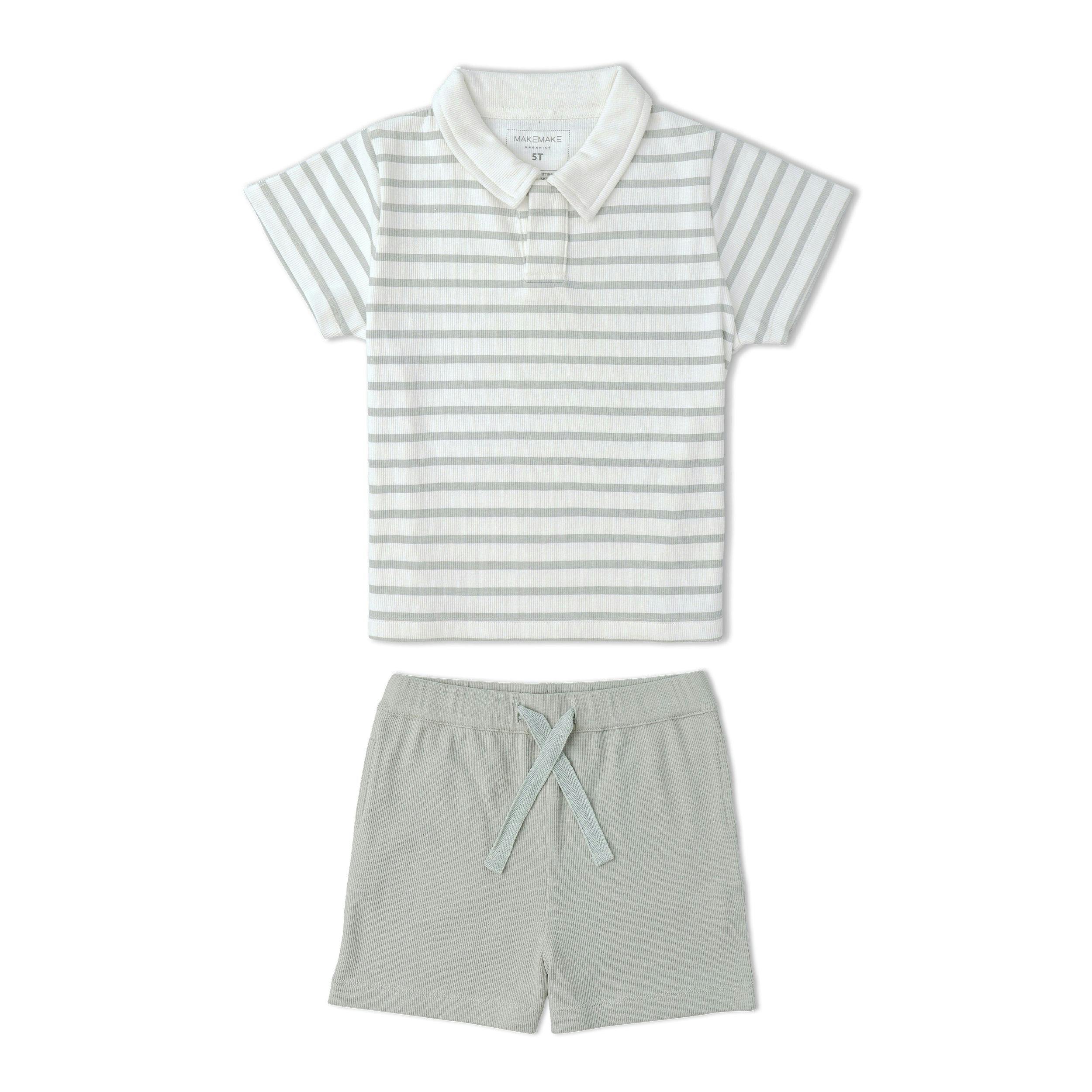 Organic Collar Tee & Shorts Set - Fog Stripes