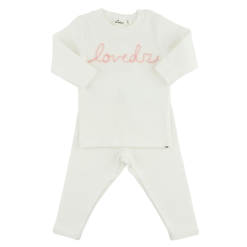 "loved" with Heart Pink Baby Rib 2pc Set