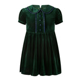 Green Velvet Tartan Trim Dress