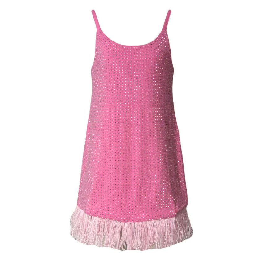 Taylor Crystal Feather Hem Sleeveless Dress