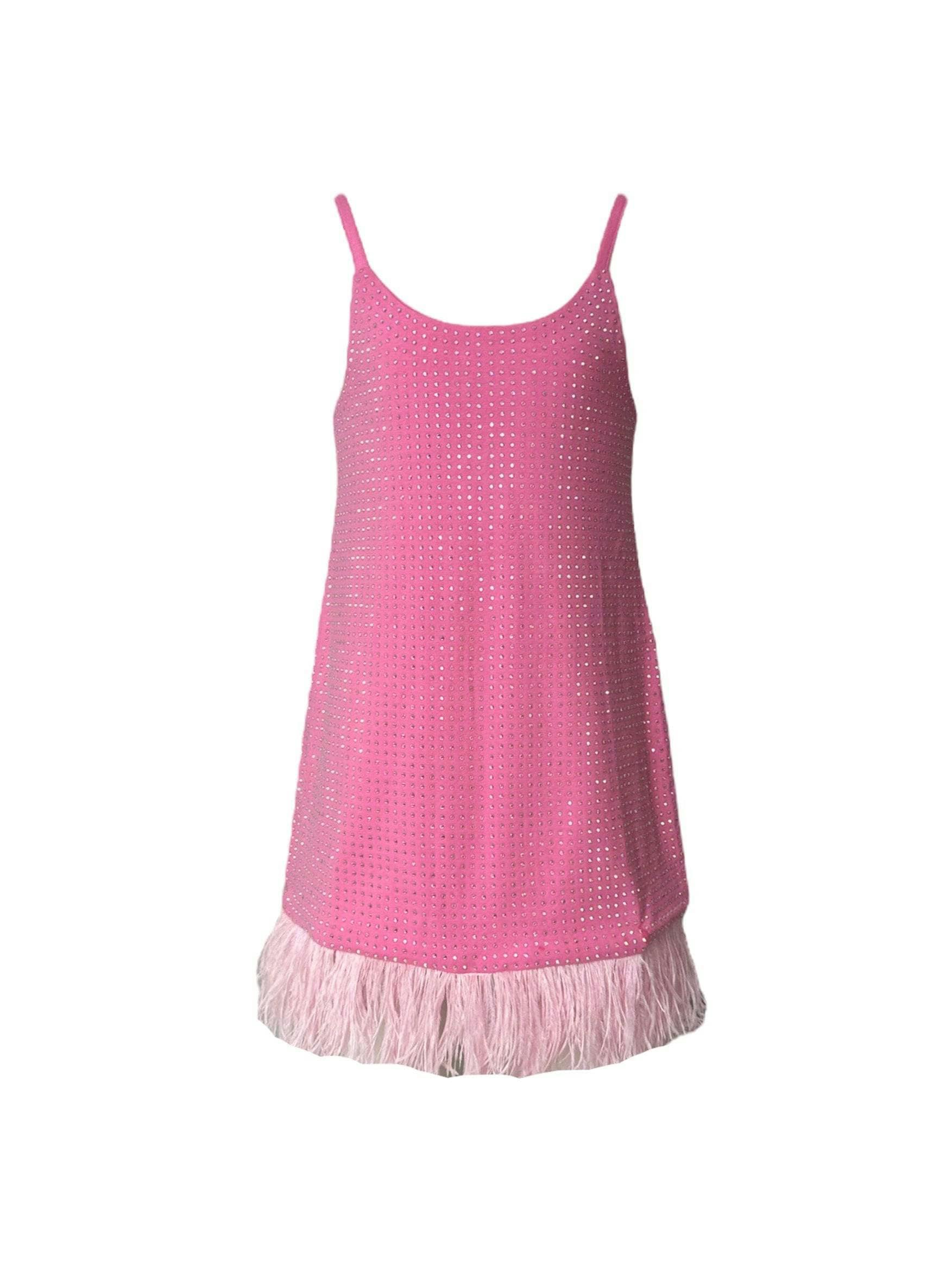 Taylor Crystal Feather Hem Sleeveless Dress
