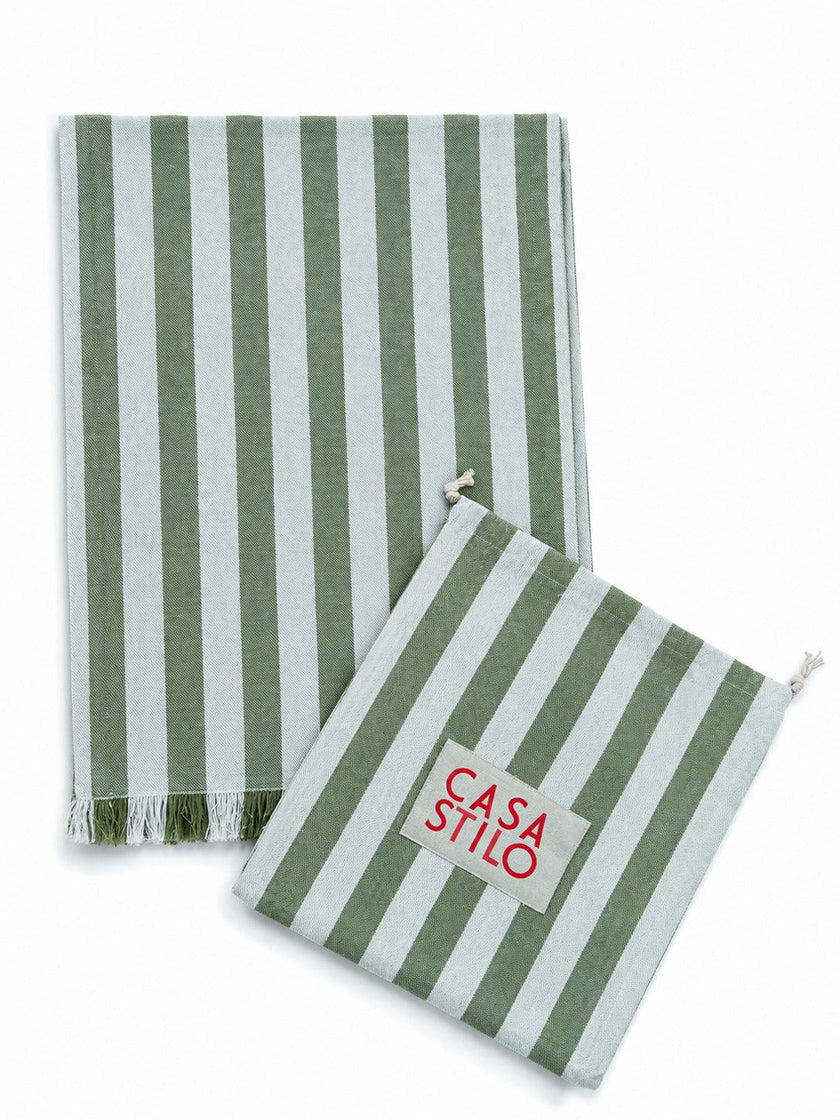 Lido Stripe Cotton Table Runner in Oliva