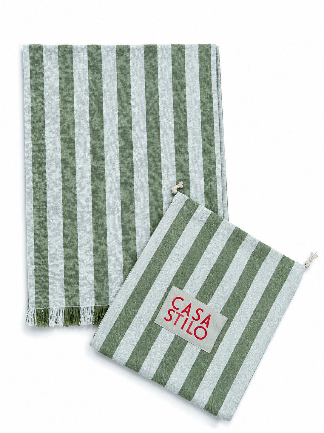 Lido Stripe Cotton Table Runner in Oliva