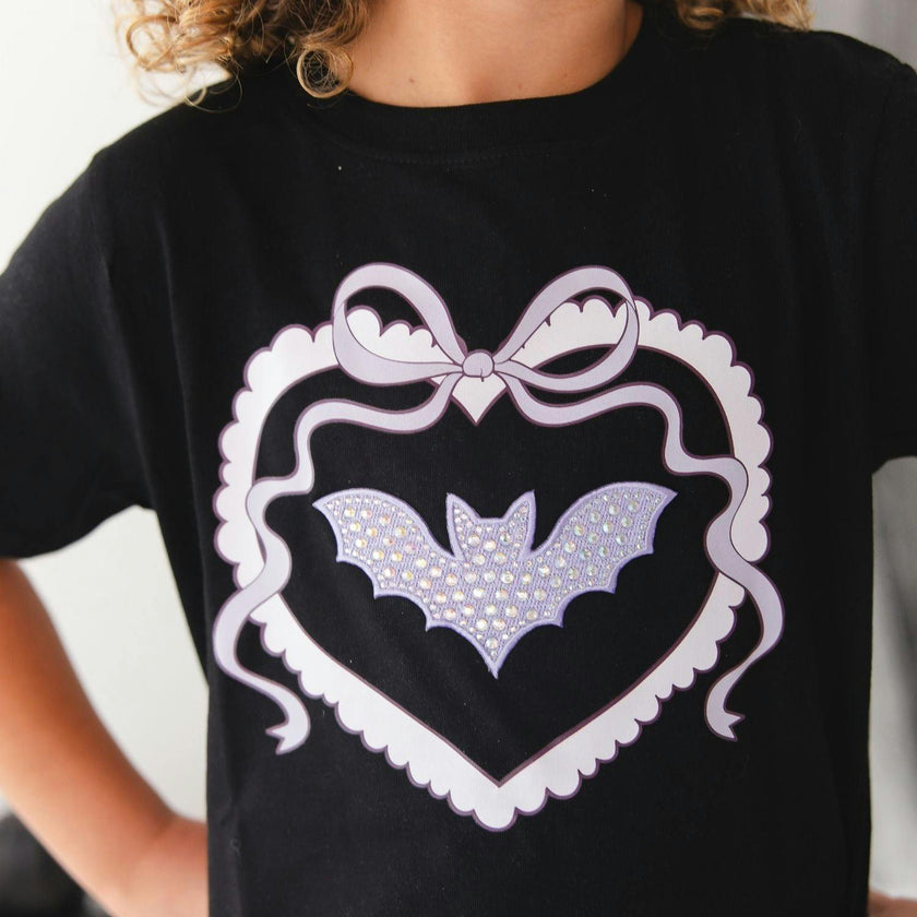 Rhinestone Bat Patch Halloween Short Sleeve T-Shirt