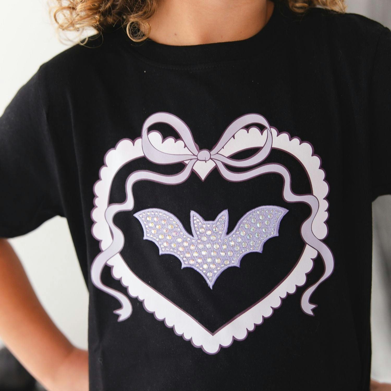 Rhinestone Bat Patch Halloween Short Sleeve T-Shirt