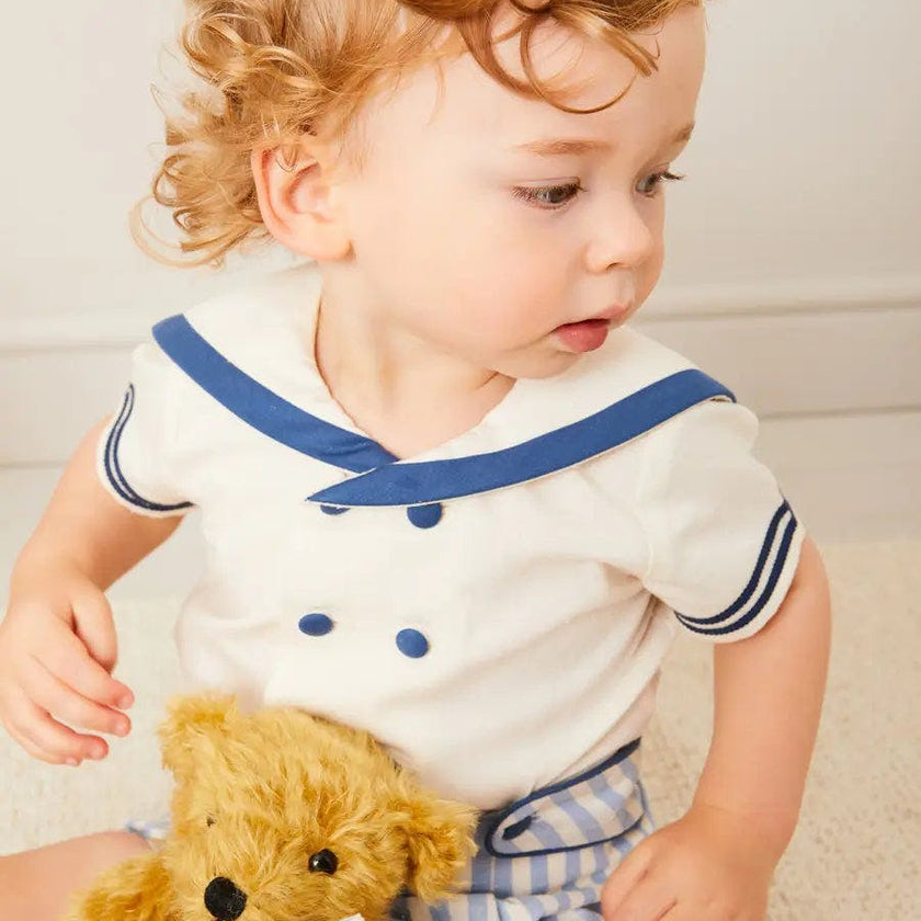 Regency Stripe Mariner Collar Two Piece Set With Bloomers in Blue (6mths-4yrs)