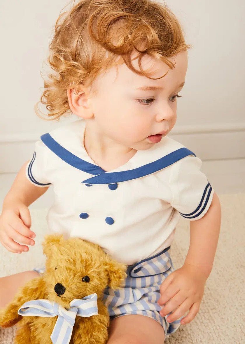Regency Stripe Mariner Collar Two Piece Set With Bloomers in Blue (6mths-4yrs)