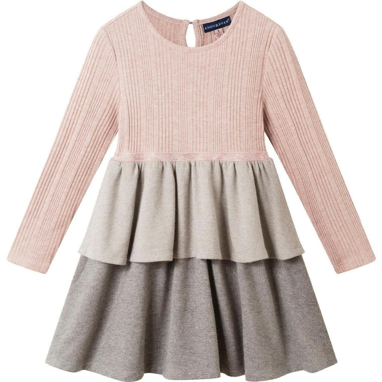 Kids Color Blocked Lurex Knit Tiered Dress
