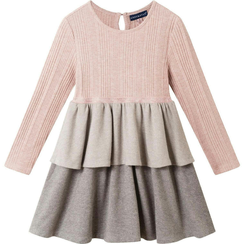 Kids Color Blocked Lurex Knit Tiered Dress