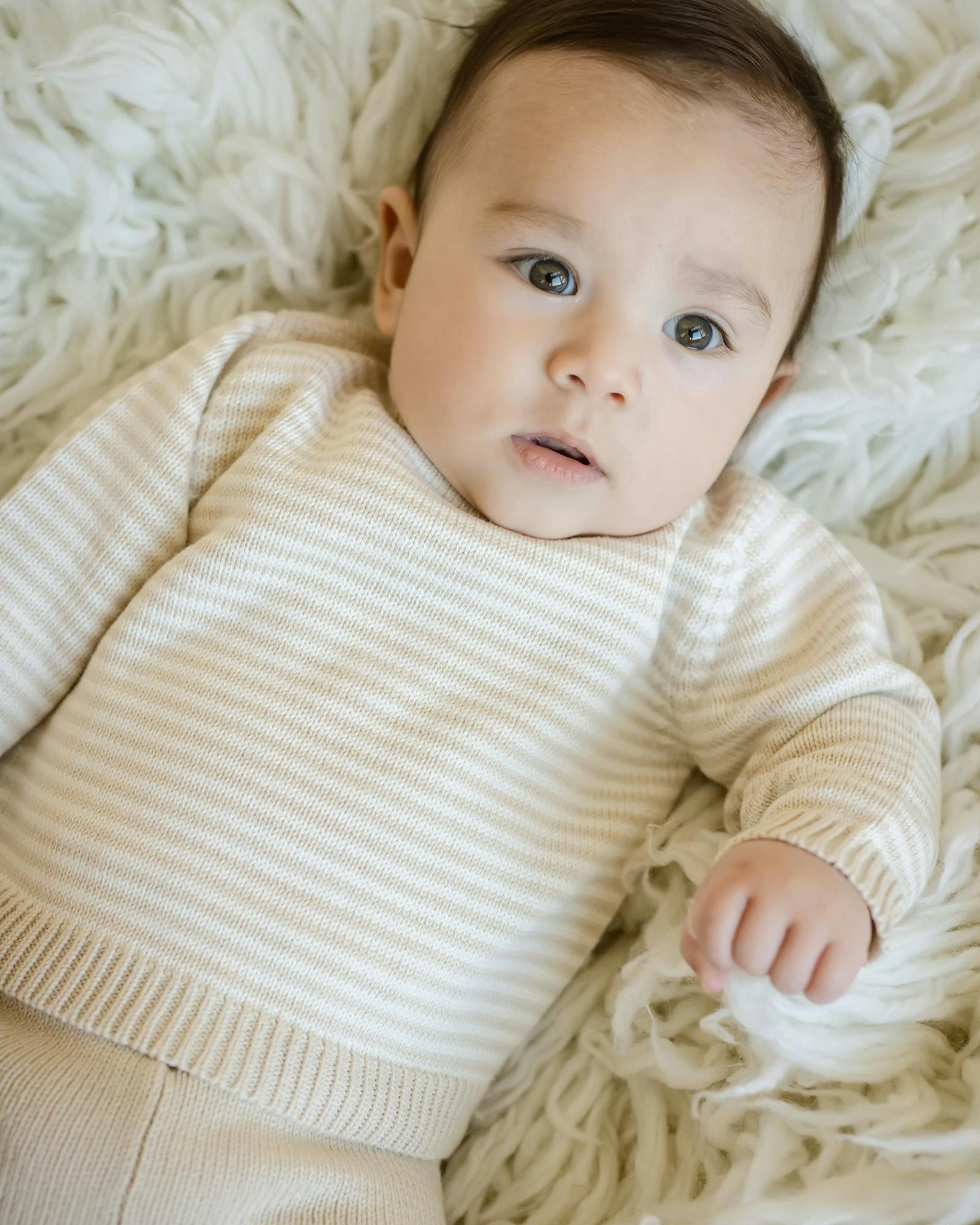 Baby Knit Sweater and Pant Set Oatmeal Stripe