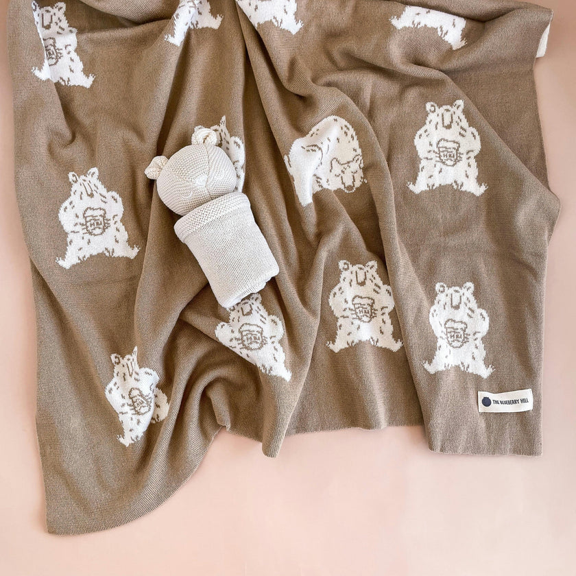 Honey Bear Blanket and Lovey Baby Gift Set - Cream