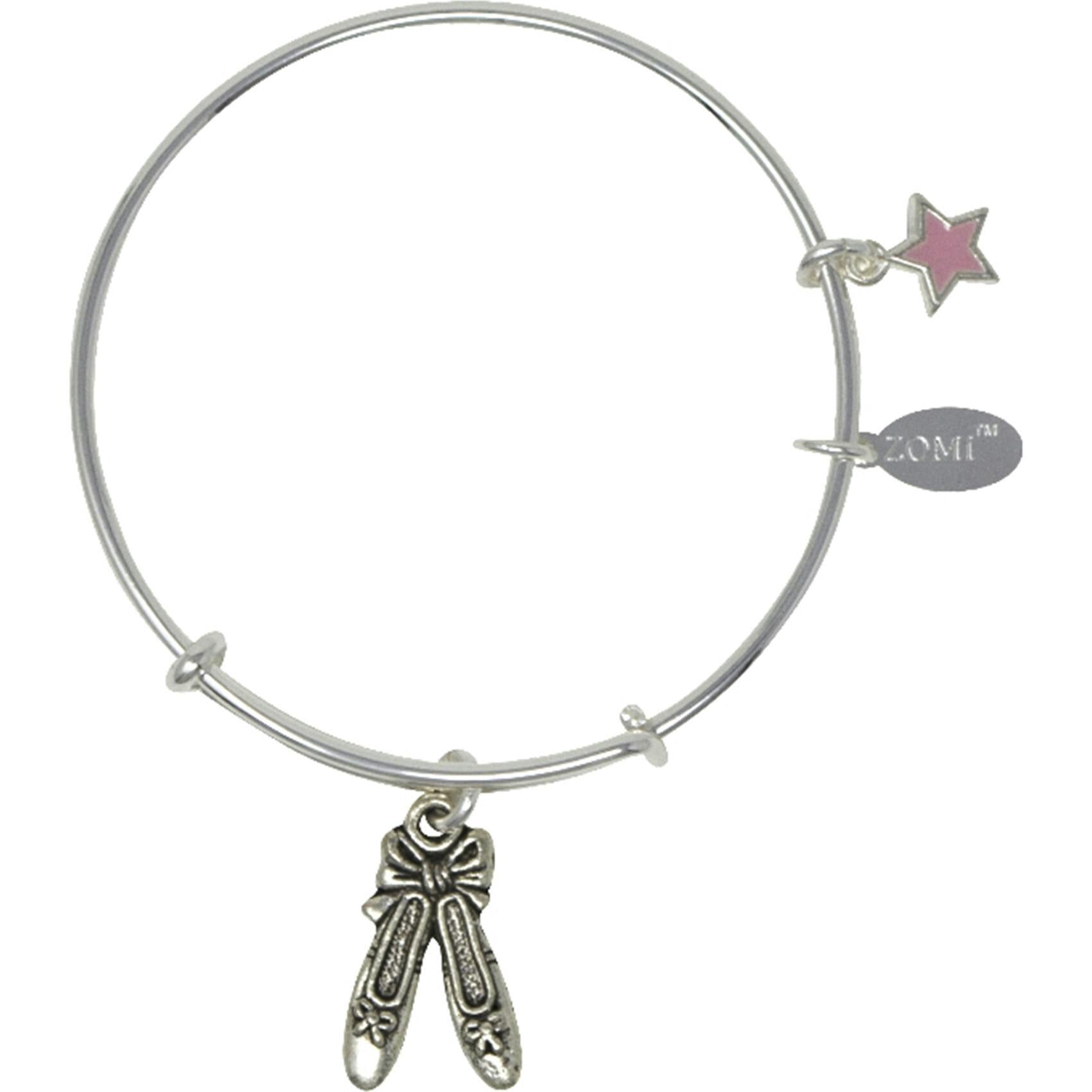 Ballet Pointe Shoes Silver Bangle Bracelet