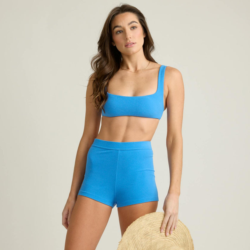 women's deep sea blue terry swim short