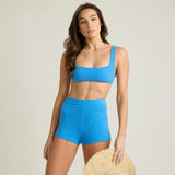 women's deep sea blue terry square neck bikini top