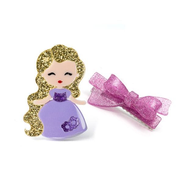 Cute Doll Purple Dress & Bow Hair Clips