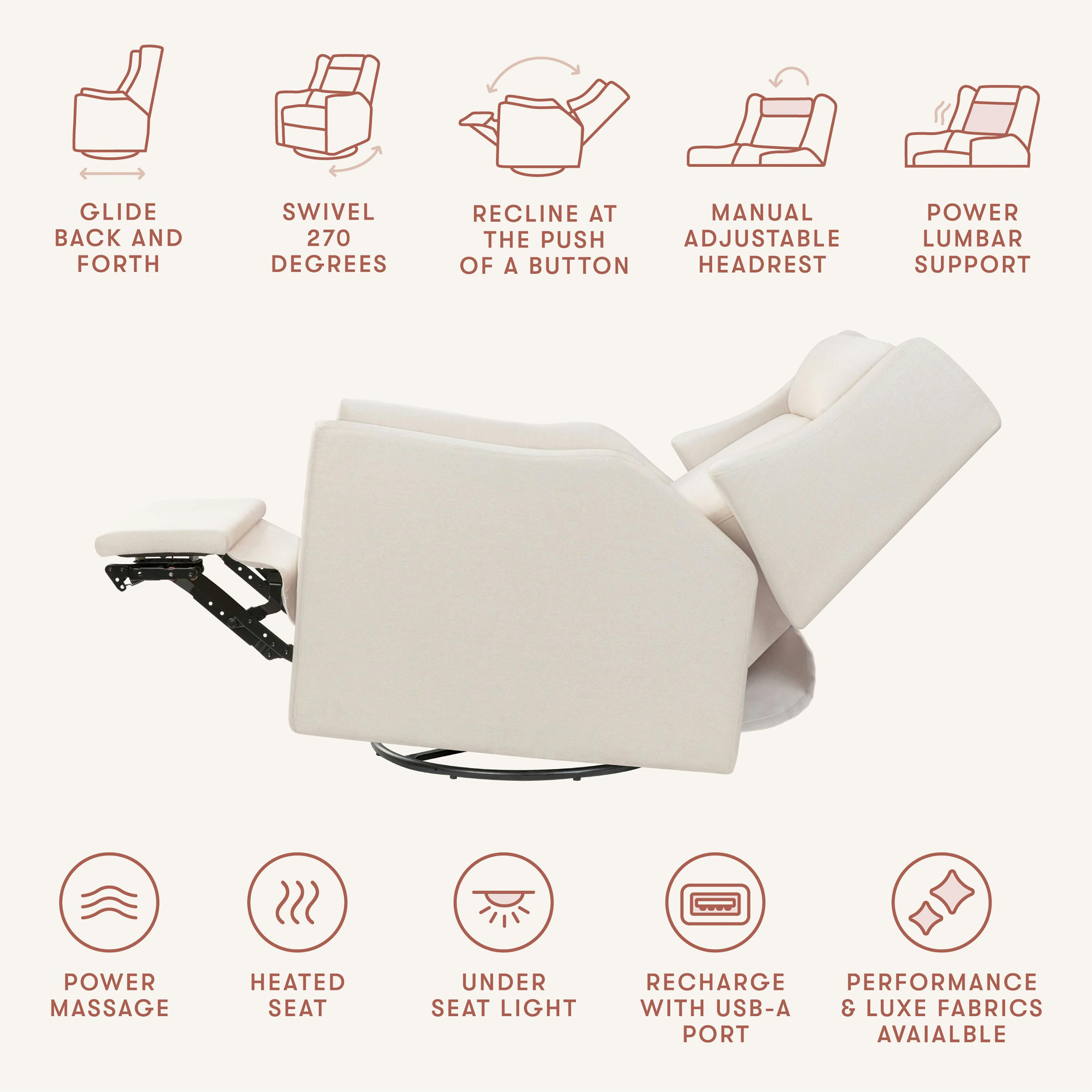 Kiwi Deluxe Power Recliner and Swivel Glider with Heat and Massage