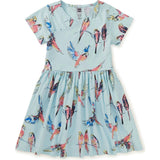 Short Sleeve Wrap Neck Dress, Blue