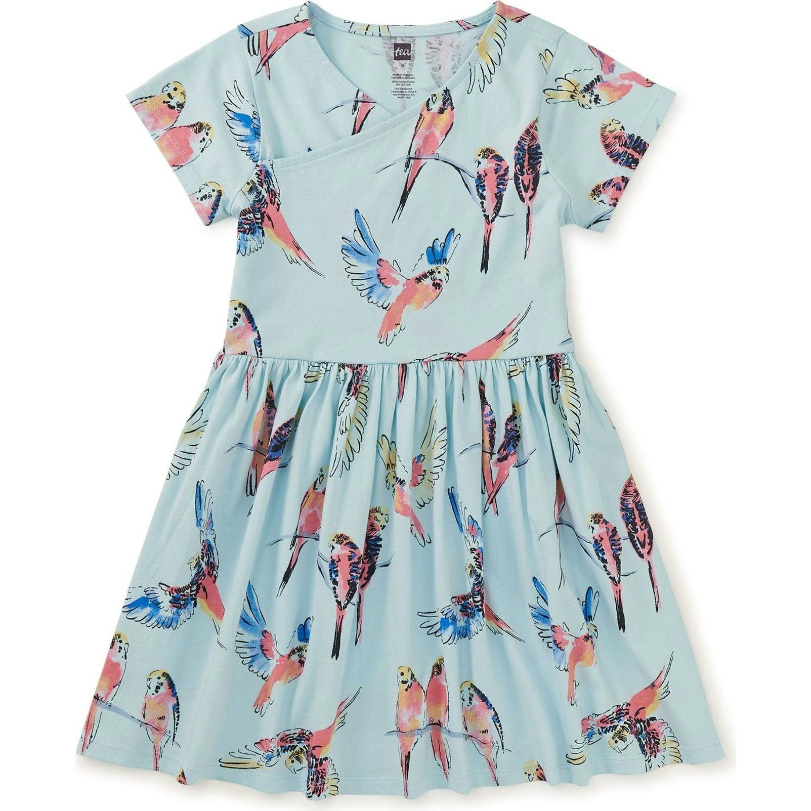 Short Sleeve Wrap Neck Dress, Blue