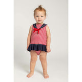 Stripe Knit Romper With Sailor Collar