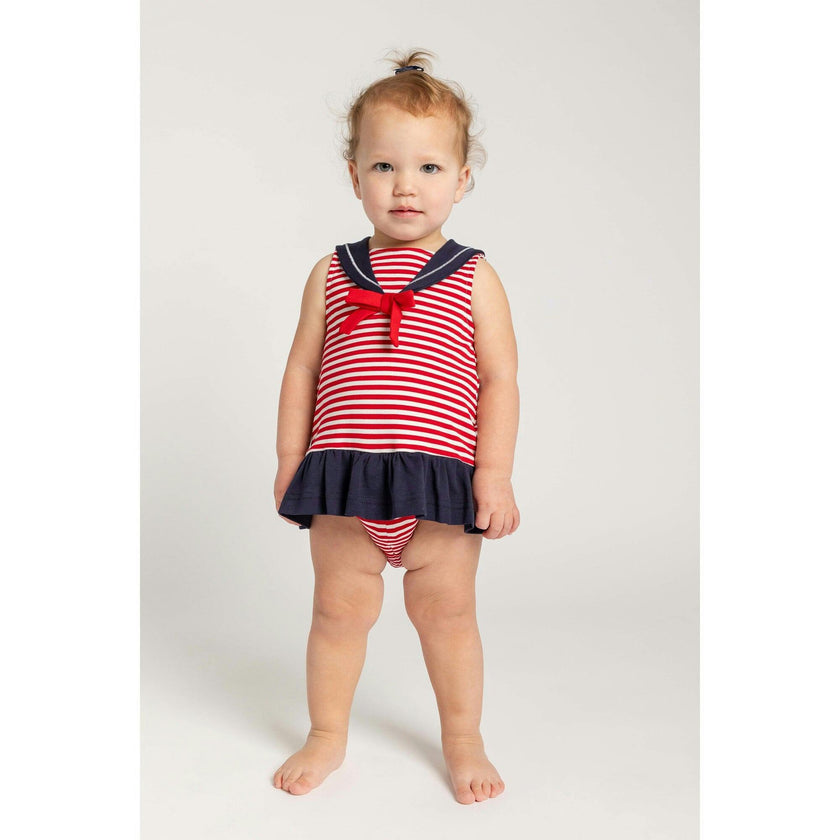 Stripe Knit Romper With Sailor Collar