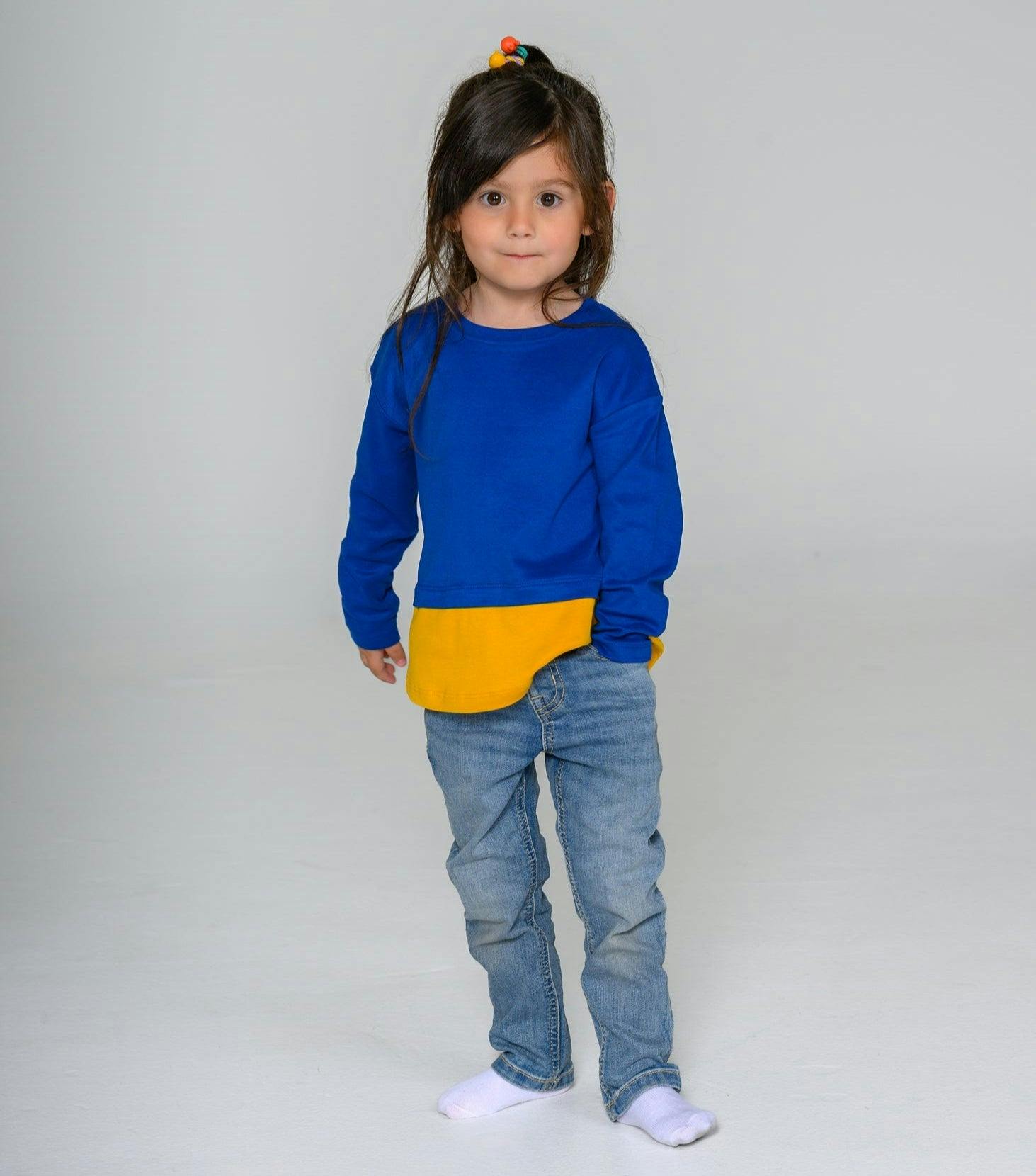 Long Sleeve Blue & Yellow Layered T-shirt