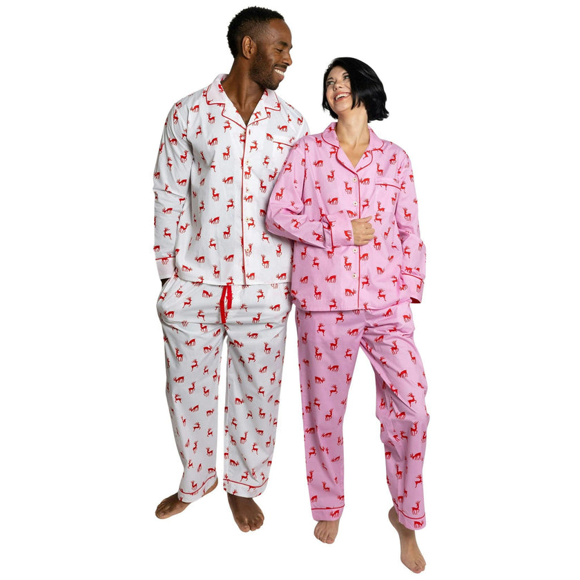 Men's Reindeer Red Long PJ Set - Organic Cotton Poplin