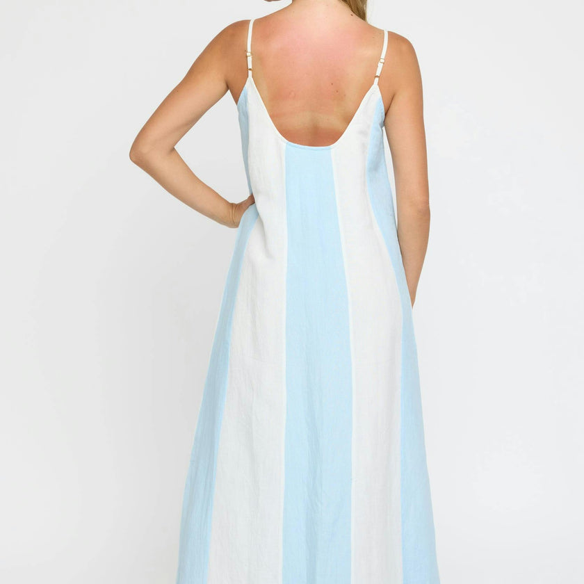 Grace Maxi Dress in White/Blue Stripe